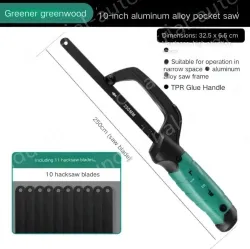One-handed pocket 10 inch aluminum alloy hand saw with 11 saw blades