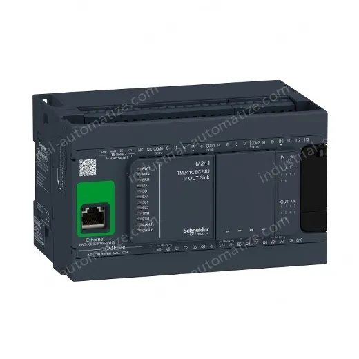 TM241CEC24U logic controller, Modicon M241, 24 IO, transistor, NPN, Ethernet CAN master