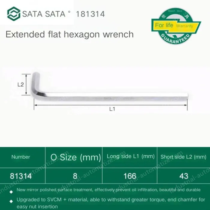 Extended flat head hex wrench 8mm 81314