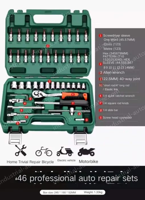 Upgraded 72-tooth bent shank auto repair 46-piece set