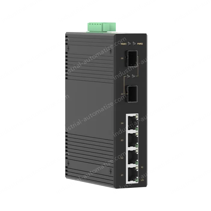 2 Ports Gigabit SFP + 4 Ports Gigabit RJ45 Din-Rail Unmanaged Industrial Ethernet Switch