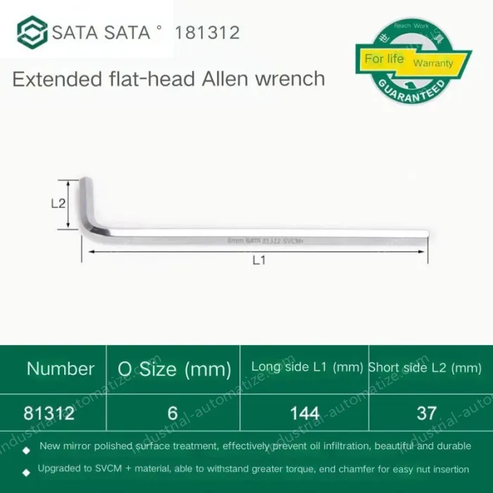 Extended flat head hex wrench 6mm 81312