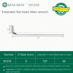 Extended flat head hex wrench 5mm 81310
