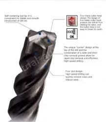 Four-pit 5 series rotary hammer drill bit 10x300x360